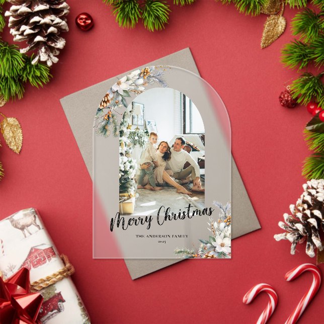 Elegant Botanical Greenery Arch Christmas Card Acrylic Invitations (Insitu (Holiday))