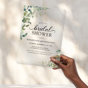 Elegant Botanical Greenery Bridal Shower Acrylic Invitations