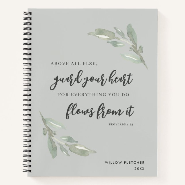 Elegant Botanical Greenery Christian Bible Verse  Notebook (Front)