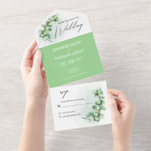 Elegant Botanical Greenery Eucalyptus Wedding All In One Invitation