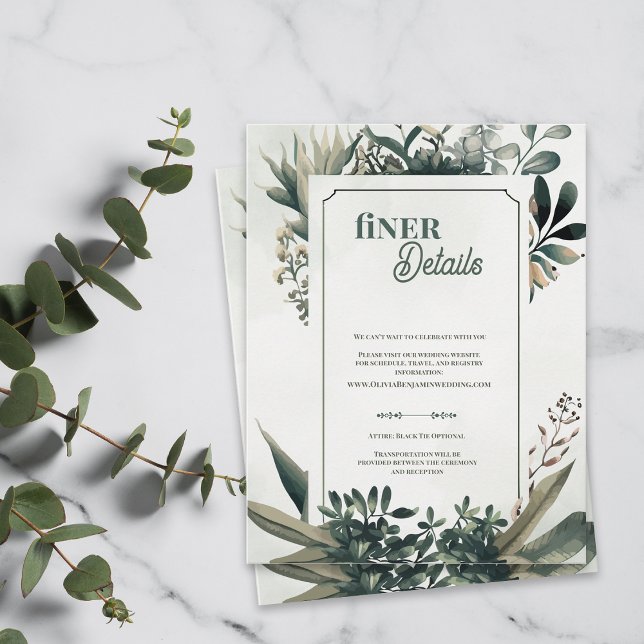 Elegant Botanical Greenery Finer Details Wedding Enclosure Card (Elegant Botanical Greenery Finer Details Wedding Card | Sage Green Wedding Enclosure)