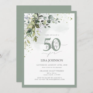 Elegant Botanical Greenery Floral 50th Birthday Invitation