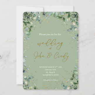 Elegant Botanical Greenery & Gold Dust Wedding Invitation