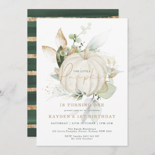 Elegant Botanical Greenery Gold Pumpkin Birthday Invitation