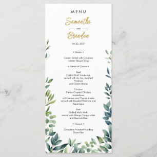 Elegant botanical greenery leaves Wedding Menu