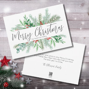 Elegant Botanical Greenery Merry Christmas Holiday Card