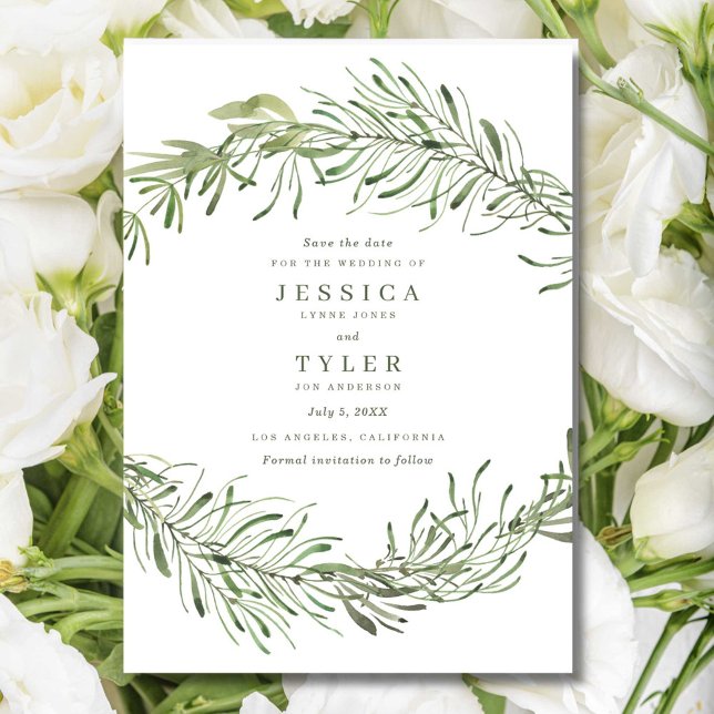 Elegant Botanical Greenery Photo Wedding  Save The Date (Elegant Botanical Greenery Photo Wedding Save The Date)