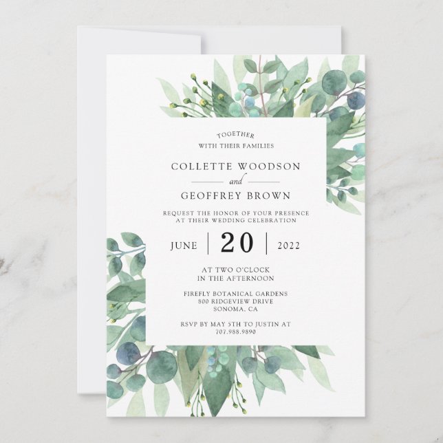 Elegant Botanical Greenery Wedding Invitation (Front)