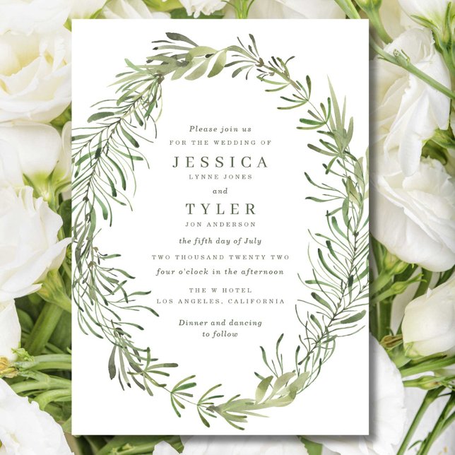 Elegant Botanical Greenery Wedding  Invitation (Elegant Botanical Greenery Wedding Invite)