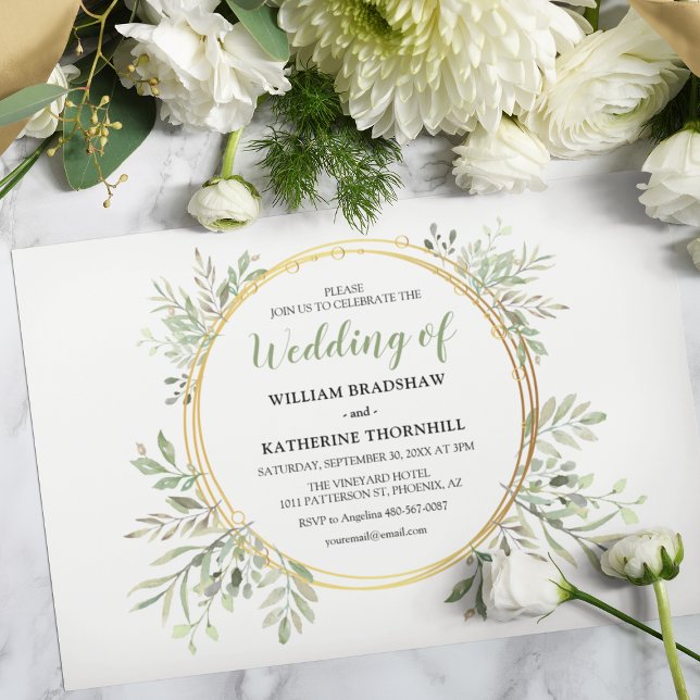 Elegant Botanical Greenery Wedding Invitations (Creator Uploaded)