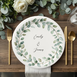 Elegant Botanical Greenery Wedding Paper Plates