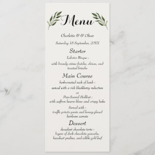 Elegant Botanical Greenery Wedding Reception Menus