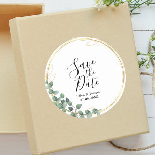Elegant Botanical Greenery Wedding Save The Date Classic Round Sticker