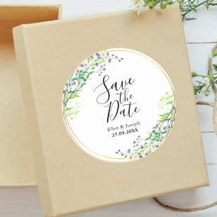 Elegant Botanical Greenery Wedding Save The Date Classic Round Sticker