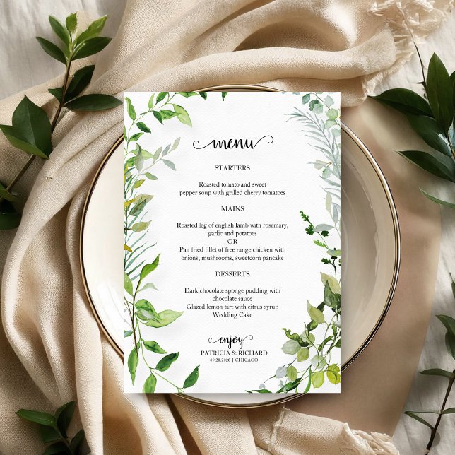 Elegant Botanical Greenery Wedding Wedding Menu (Creator Uploaded)