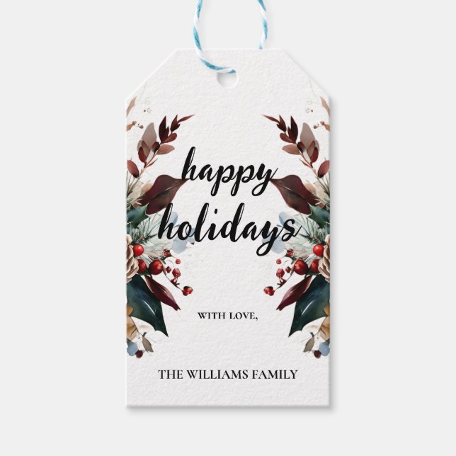 Elegant Botanical Holiday Gift Tag | Rustic Winter (Front)
