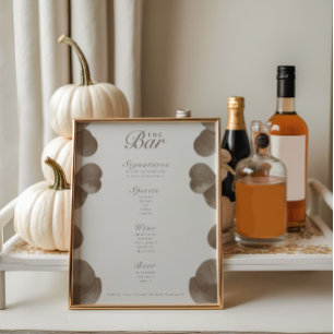 Elegant Botanical Ivory & Ash Wedding Bar Menu