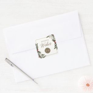 Elegant Botanical Joyful Wishes Corporate Holiday Square Sticker