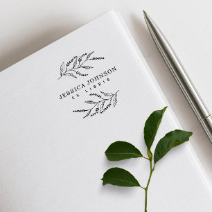 Elegant Botanical Lavander Custom Name Book Rubber Stamp