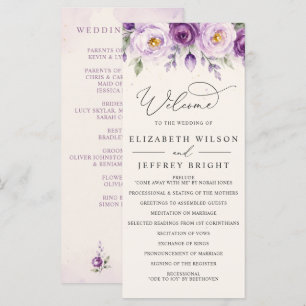 Elegant Botanical Lavender Purple Floral Wedding Program