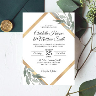Elegant Botanical Leaf Branch Gold Foil Wedding Invitation