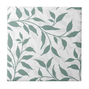 Elegant Botanical Leaf Dance Foliage HD White Teal Ceramic Tile