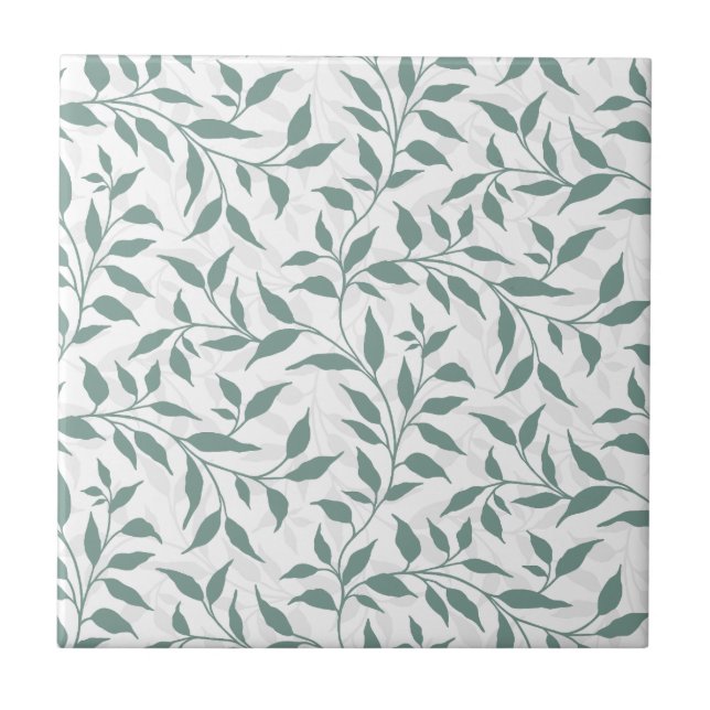 Elegant Botanical Leaf Dance Foliage White Teal Ceramic Tile (Front)