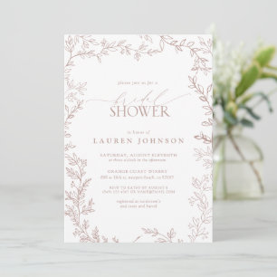 Elegant Botanical Leaf Dusty Rose Bridal Shower Invitation