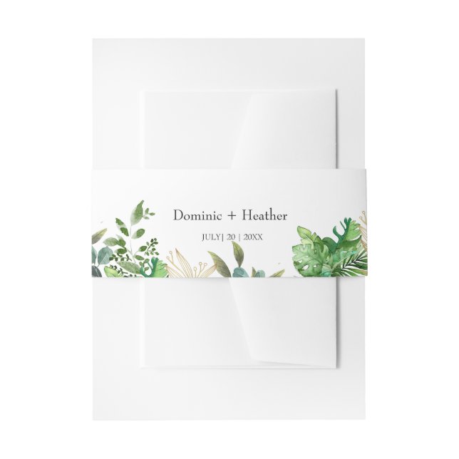 Elegant Botanical Leaf Invitation Belly Band (Front Example)