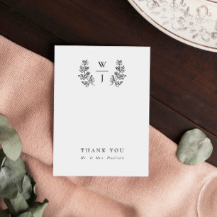 Elegant Botanical Leaf Monogram Initial Wedding Thank You Card
