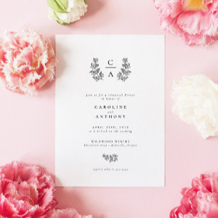 Elegant Botanical Leaf Monogram Rehearsal Dinner Invitation