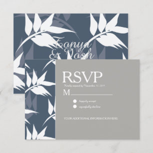 Elegant Botanical Leaf Navy White Pattern Wedding Invitation