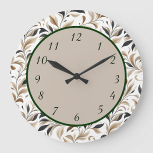 Elegant Botanical Leaf Pattern Design Large Clock