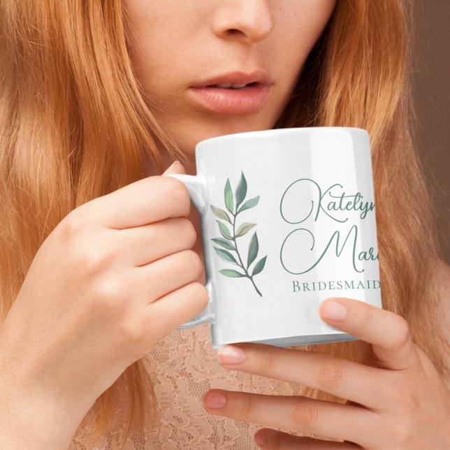 Elegant Botanical Leaf Personalised Bridesmaid Coffee Mug (Creator Uploaded)