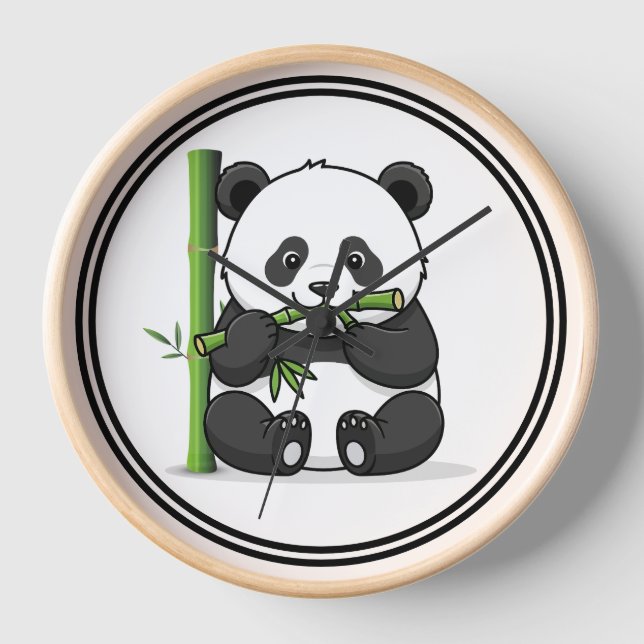 Elegant Botanical Leaf Wall Clock with Cute Bear (Front)