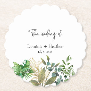 Elegant Botanical Leaf Wedding Invitation Paper Coaster