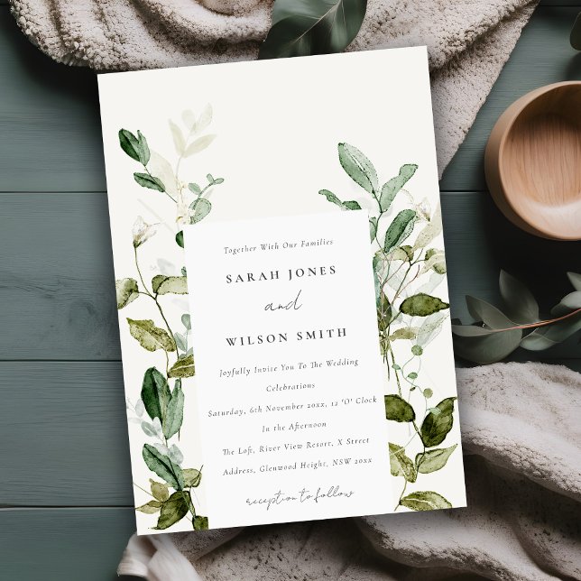 Elegant Botanical Leafy Foliage Watercolor Wedding Invitation (Creator Uploaded)