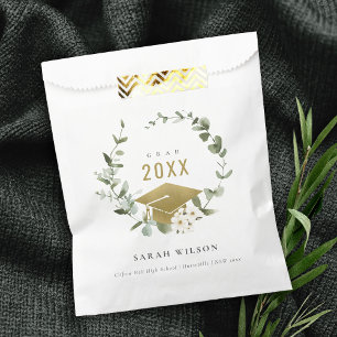 Elegant Botanical Leafy Wreath Gold Graduation Favour Bag
