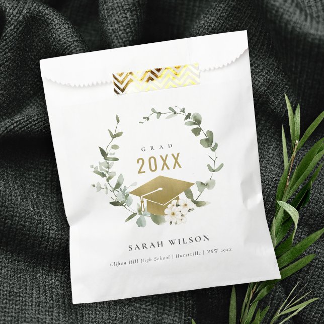 Elegant Botanical Leafy Wreath Gold Graduation Favour Bag (Creator Uploaded)