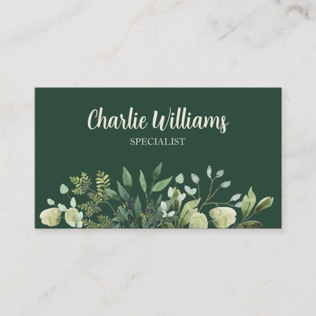 Elegant botanical leaves dark green  business card (Front)