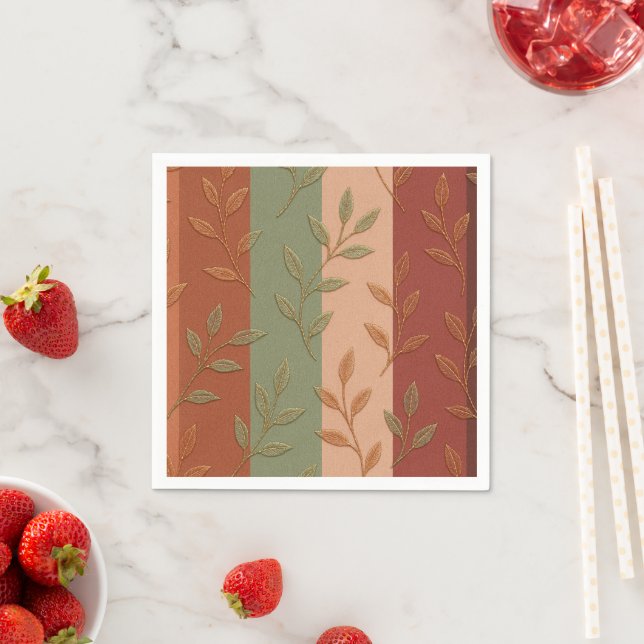 Elegant Botanical Leaves Earth Tone Pattern Napkin (Insitu)