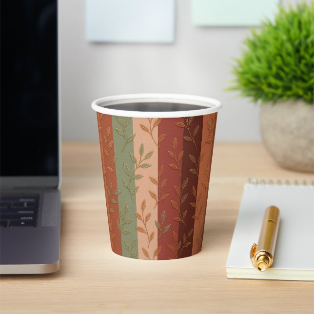 Elegant Botanical Leaves Earth Tone Pattern Paper Cups (Insitu)