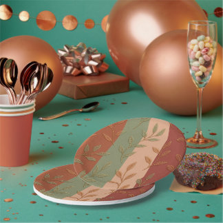 Elegant Botanical Leaves Earth Tone Pattern Paper Plate