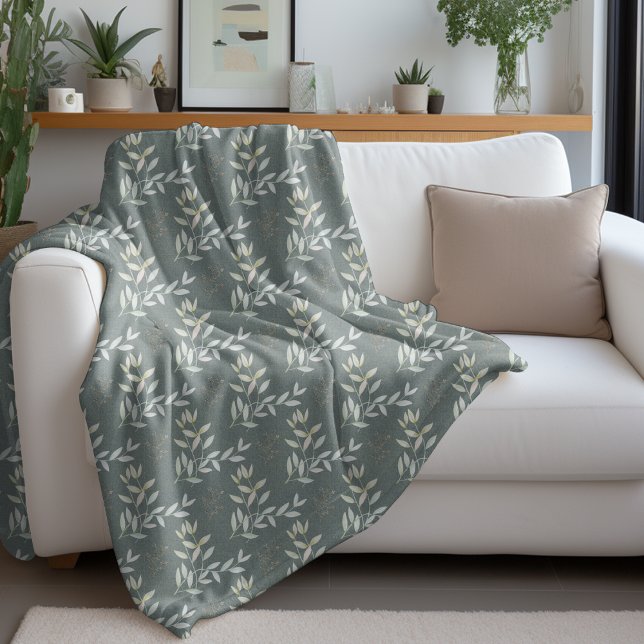 Elegant Botanical Leaves On Woven Fabric Fleece Blanket (Creator Uploaded)