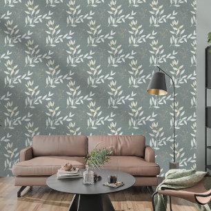 Elegant Botanical Leaves On Woven Fabric Wallpaper