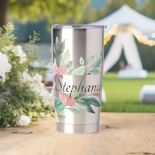 Elegant Botanical Leaves Personalised Name Insulated Tumbler