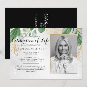 Elegant Botanical Leaves Photo Celebration of life Invitation
