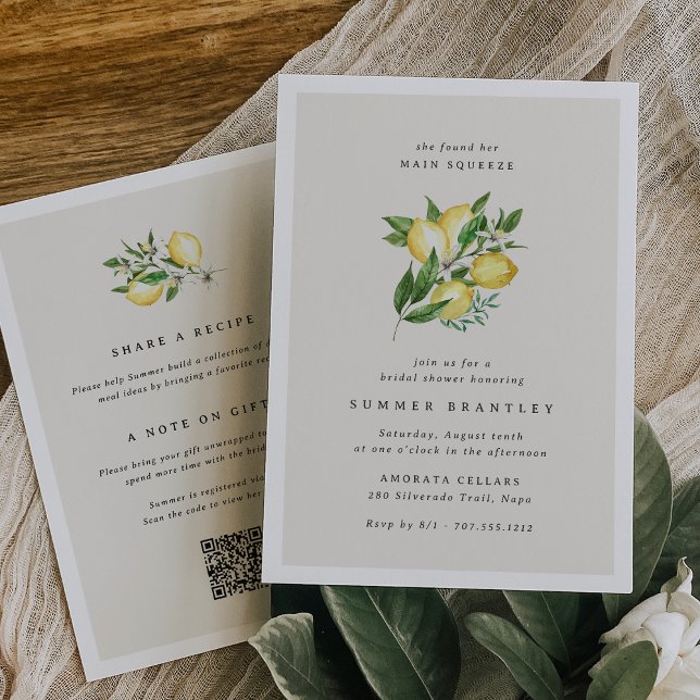 Elegant Botanical Lemon All in One Bridal Shower Invitation (Creator Uploaded)
