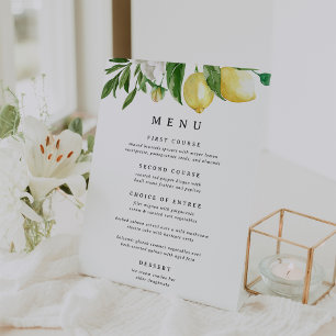 Elegant Botanical Lemon Floral Menu Pedestal Sign