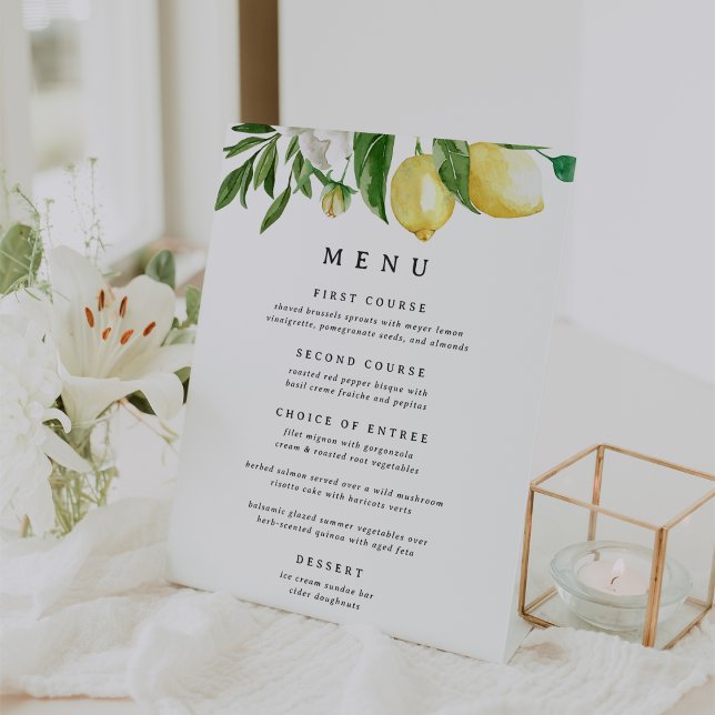 Elegant Botanical Lemon Floral Menu Pedestal Sign (Creator Uploaded)